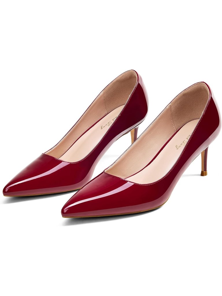 Women's Burgundy Kitten Heel Pumps 2.4 Inch Pointed Toe Sexy Dressy Shoes